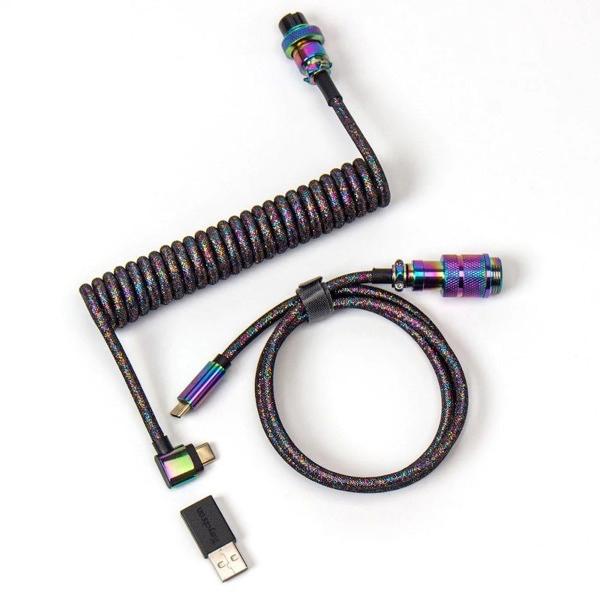 Keychron キークロン プレミアム・コイル式アビエイターUSBケーブル L字 レインボーメッキ...
