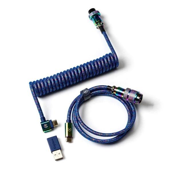 Keychron キークロン プレミアム・コイル式アビエイターUSBケーブル L字 レインボーメッキ...
