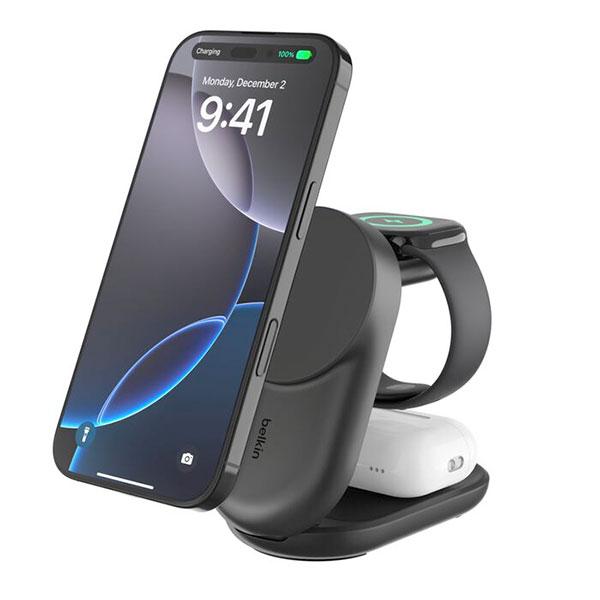 BELKIN UltraCharge Qi2 25W 3-in-1 折りたたみ式マグネット充電器 ラ...