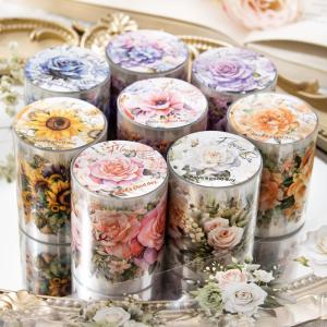コラージュ 素材 マスキングテープ マステ シール バラ 薔薇 アジサイ ひまわり ジャンクジャーナル アンティーク ヴィンテージ レトロ 海外 PET テープ 手帳