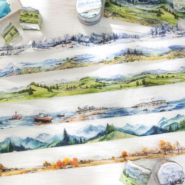 コラージュ 素材 ロールシール 山 草原 海 雪山 風景 景色 ジャンクジャーナル アンティーク ヴ...
