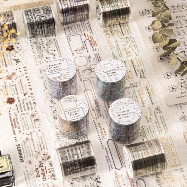 コラージュ 素材 マスキングテープ マステ 楽譜 英字 英語 フレーズ 額 フレーム 音符 月 蝶 ...