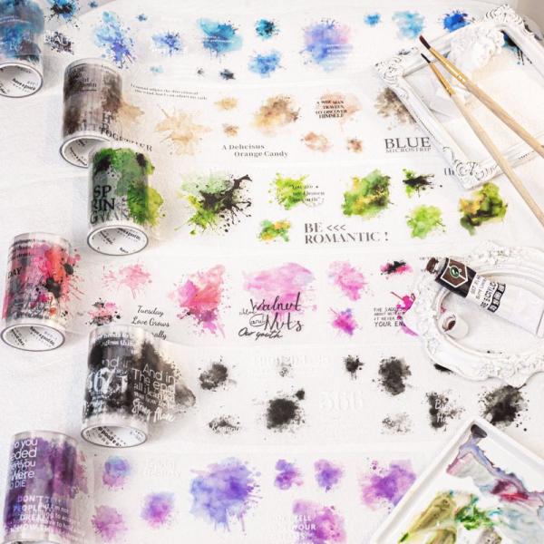 コラージュ 素材 ロールシール インク 水彩 墨 スミ 滲み ペイント 英単語 フレーズ 英語 デコ...