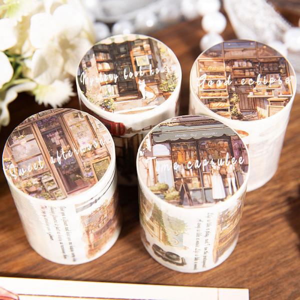 コラージュ 素材 マスキングテープ マステ 建物 風景 街並 ショップ お店 パン屋 カフェ 本屋 ...