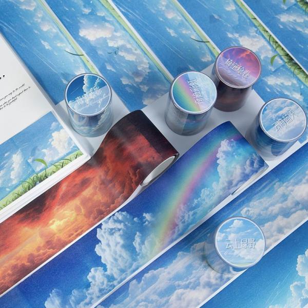 MT697 青空 夕焼け空 草原 風景 虹 雲の上 入道雲 夏空 夕焼け雲 マステ ロールシール コ...