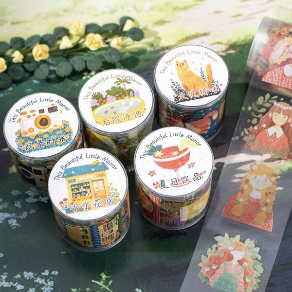 MT705 猫 女の子 カメラ かわいい イラスト プール ジュース お店 マステ ロールシール コ...