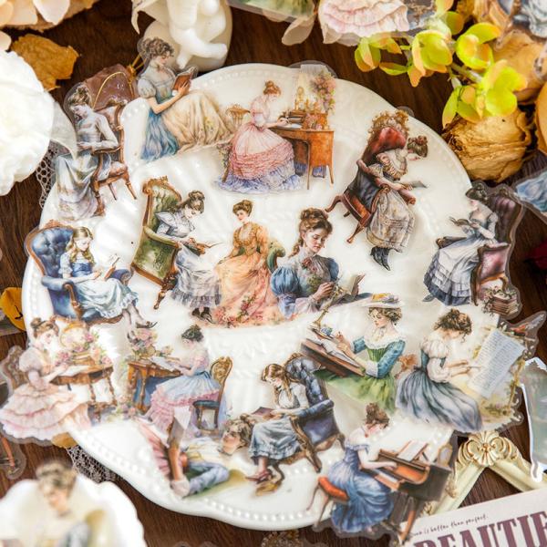 コラージュ 素材 シール 人物 女性 女の子 ジャンクジャーナル アンティーク ヴィンテージ レトロ...