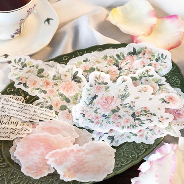 コラージュ 素材 シール 花 フレーズ 英字 水彩 滲み ジャンクジャーナル アンティーク ヴィンテ...