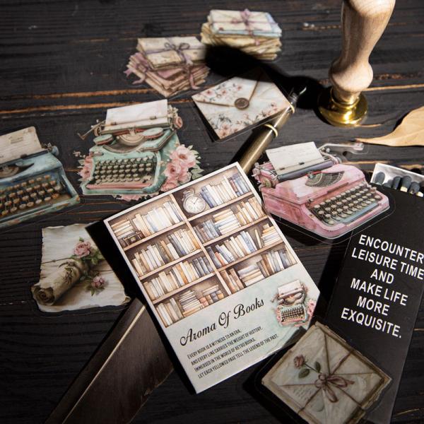 コラージュ 素材 シール 本 手紙 羽ペン 書斎 インク 古書 タイプライター ジャンクジャーナル ...