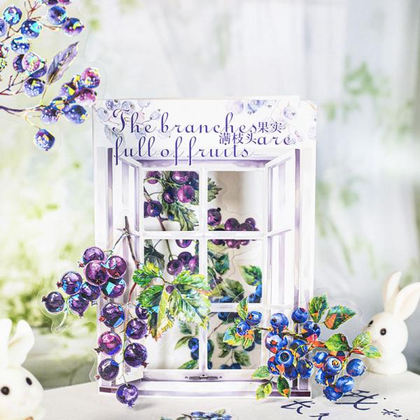 コラージュ 素材 シール 苺 ブルーベリー ブドウ 赤い実 ラズベリー 南天 サクランボ どんぐり ...