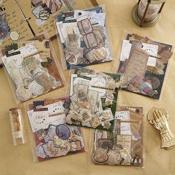 コラージュ 素材 シール タグ ラベル ネコ 花 地図 英語 定規 メジャー ジャンクジャーナル 海...