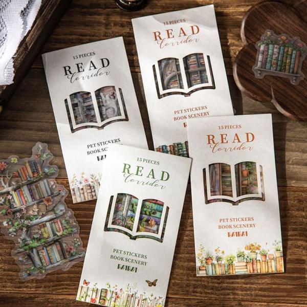 ST660 本棚 図書館 本 書斎 読書 猫 インテリア コラージュ素材 コラージュ シール ステッ...