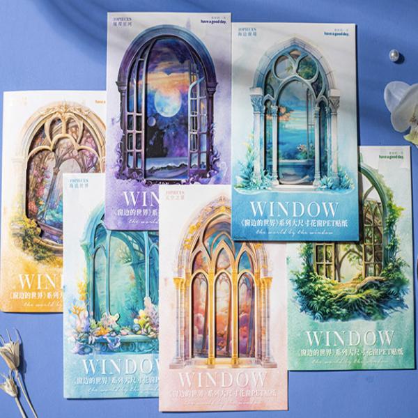 ST664 窓 窓枠 天国 宇宙 海底 お城 森林 海辺 フレーム 大きめ PET コラージュ素材 ...