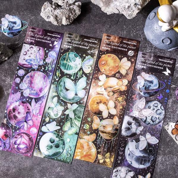 ST731 満月 惑星 蝶 月 バタフライ 蝶々 星 宇宙 コラージュ素材 コラージュ シール ステ...