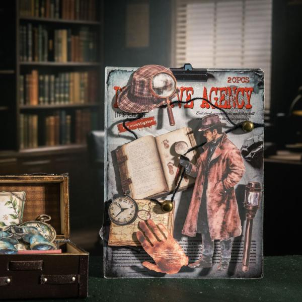 ST736 人物 男性 女性 探偵 虫眼鏡 パイプ カメラ 手袋 事件 コラージュ素材 コラージュ ...