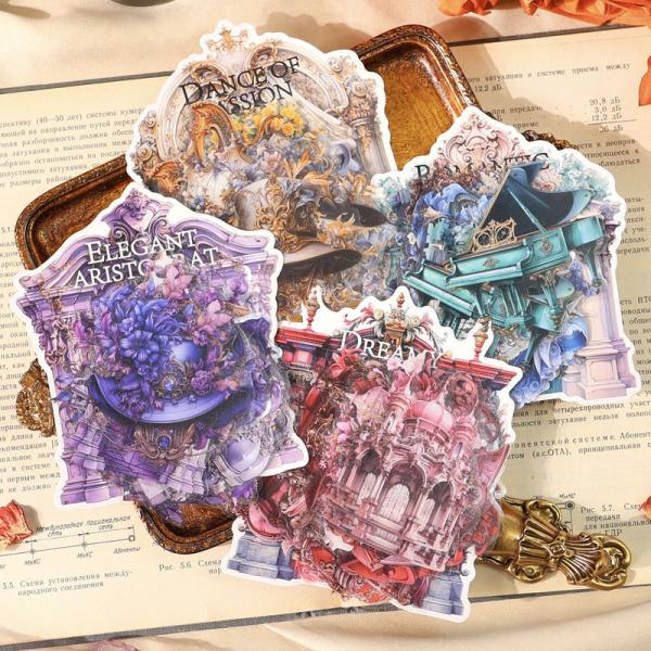 ST769 仮面 ベネチアンマスク 馬車 ピアノ ハープ 貴族 ドレス 傘 扇 燭台 コラージュ素材...