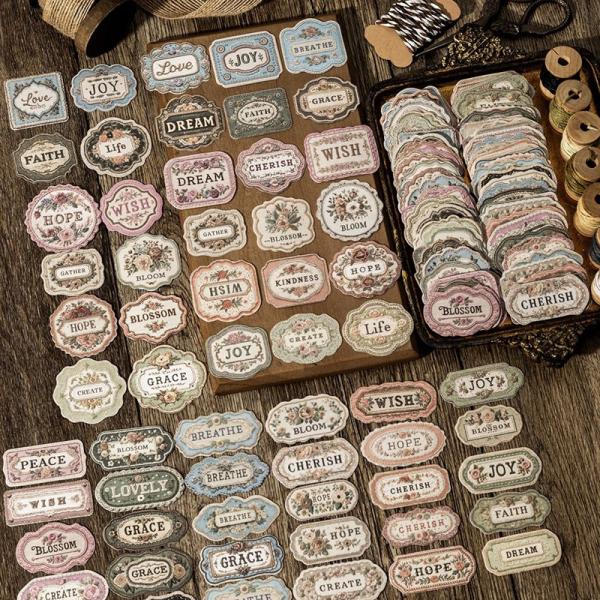 ST786 ワッペン 刺繍 英語 ラベル タグ コラージュ素材 コラージュ シール ステッカー 紙も...