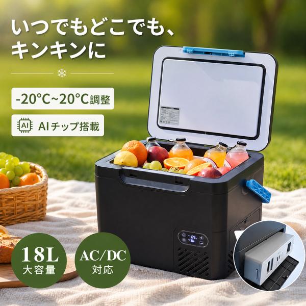 【先着10名限定】車載冷蔵庫 ポータブル冷蔵庫 18L -20℃〜20℃ バッテリー内蔵可能 4Wa...