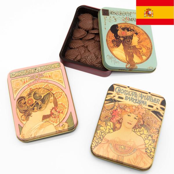 アマリエ ミュシャ缶 リーブスミルクチョコレート 60g 柄3種類のうちランダム Amatller ...
