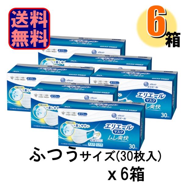 6箱で送料無料 お買得 エリエール マスク ムレ爽快 日本製 ふつう 30枚入 6箱セット 爆買