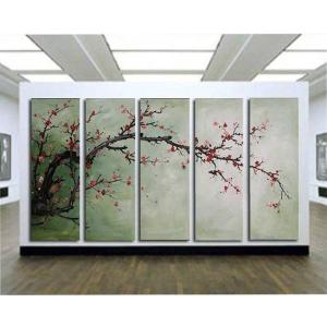アートパネル　『梅の木』　30x90cm x ５枚組セット　手描き　インテリア｜ec71276