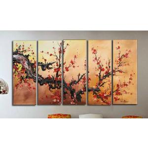アートパネル　『梅の木II』　30x90cm x 5枚組セット　手描き　インテリア｜ec71276