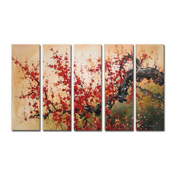 アートパネル　『梅の木VII』 30x80cm、５枚組セット　手描き　インテリア　梅