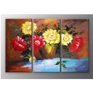 アートパネル　『赤と黄色の花』　30x60cm x 3枚組セット　手描き　インテリア｜ec71276