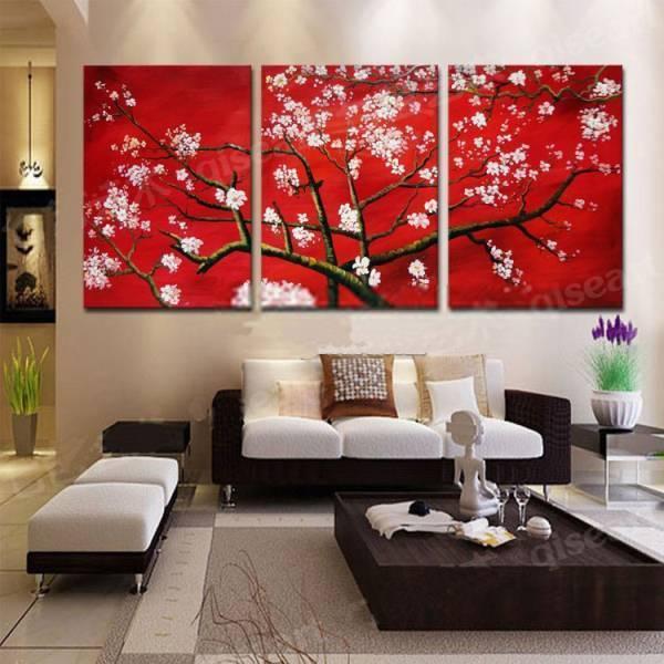 アートパネル　『白桜』　50x70cm x 3枚組セット　手描き　インテリア　桜の木 サクラ