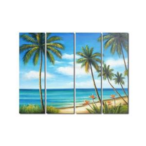アートパネル　『トロピカル・ビーチ』　25x80cm x 4枚組セット　手描き　インテリア　海　椰子の木　南国　ハワイ｜ec71276