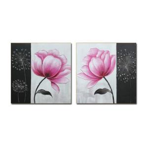 アートパネル　『ピンクの花びらVIII』　50x50cm x 2枚組セット　手描き　インテリア｜ec71276