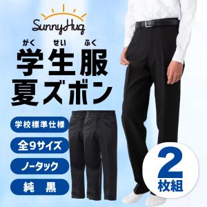 「1枚2945円」 学生服 ズボン スラックス 2枚組 夏ズボン ノータック スリム 夏用 ブラック 速乾 薄手 軽量 全国標準型 丸洗い可 夏 裾上げテープ 入学式パンツ
