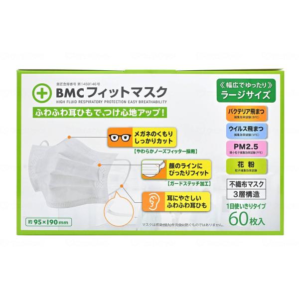 ケース販売 ビー・エム・シー BMCフィットマスク / ラージ 60枚入×40箱セット