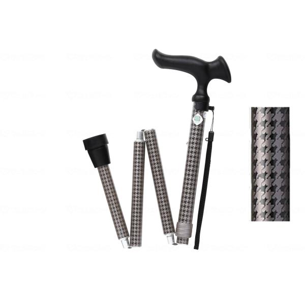 フジホーム かるがも オム 折畳ステッキ M兼用 杖 千鳥格子・ストライプ・木目ミディアム