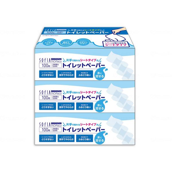 ケース販売　マスコー製紙　ソフィアタッチエコ　シートタイプトイレットペーパー100組3個/袋×16パ...