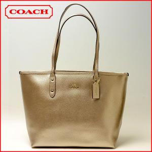 訳ありコーチ COACH バッグ ラグジュアリー メタリック クロスグレーン レザー シティー ジップ トップ トート F56129｜ecarryall