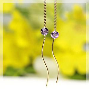 ピアス レディース アメジスト 揺れる 18金 18k K18 ゴールド k14