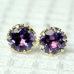 ピアス レディース アメジスト スタッドピアス プラチナ K18 K14WG 4.0mm