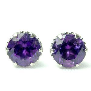 ピアス レディース アメジスト スタッドピアス プラチナ K18 K14 5.0mm