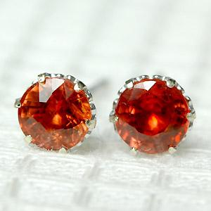 サファイア ピアス オレンジサファイア 4.0mm