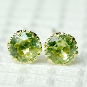 ピアス レディース ペリドット プラチナ K18 K14WG 4.0mm