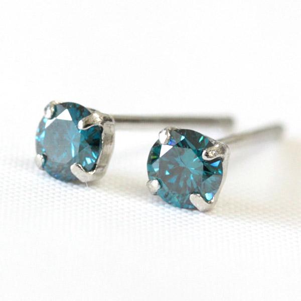 ブルーダイヤモンド ピアス 一粒 プラチナ pt900  レディース ダイヤ 0.2ct スタッド ...