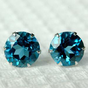 天然ブルートパーズ4mm/プラチナ900 ピアス USED美品 Amazon