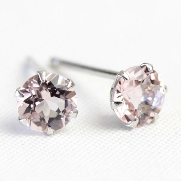 ピアス レディース モルガナイト プラチナ pt900 ピンクアクアマリン 4.0mm 4月