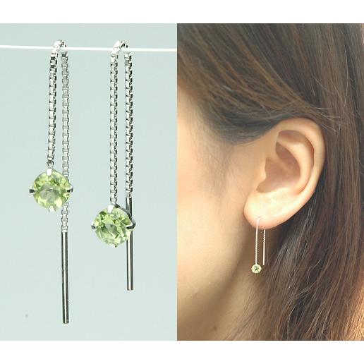 ピアス レディース 揺れる ペリドット 18金 18k K18 K14 ゴールド アメリカンチェーン...