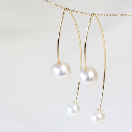 ピアス K18 18金 アコヤパール アメリカンピアス フックピアス あこや本真珠 8.0-8.5m...