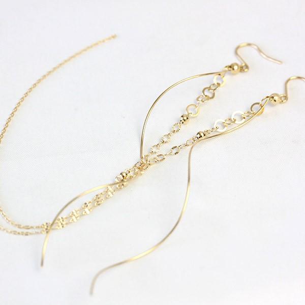ピアス レディース 揺れる 18金 18k K18 ゴールド チェーン × スパイラル ロングピアス...