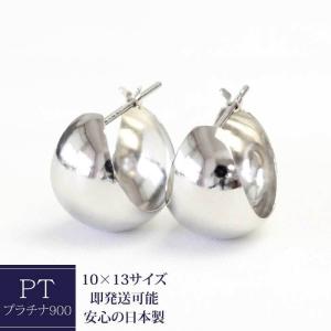 プラチナ フープピアス フープ 10×13 プラチナ900 pt900 ピアス シンプル 地金 ムーンピアス 月甲 レディース あすつく 日本製 1ペア 両耳用