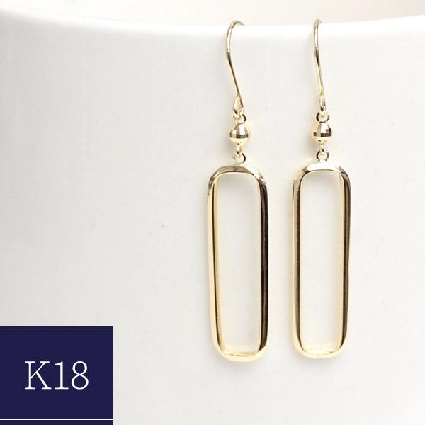 ピアス 18k K18 18金 イエローゴールド レディース オーバルデザイン 大 縦長 イタリア ...