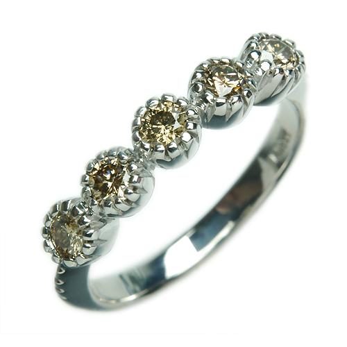 リング レディース 指輪 18金 18k K18 ゴールド ダイヤモンド ブラウンダイヤ ミル打ち ...